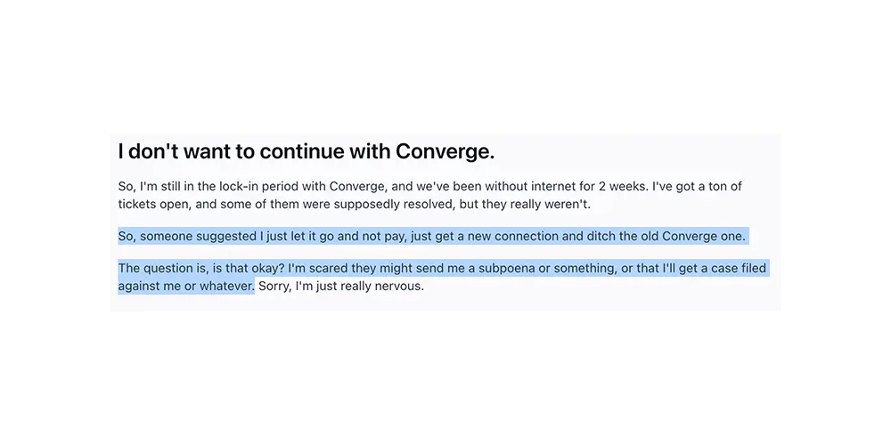 「料金を支払わずに新しい回線を契約して、古いConverge回線は放置しておけ、とアドバイスする人がいるけれど、本当にそれでいいのでしょうか？」