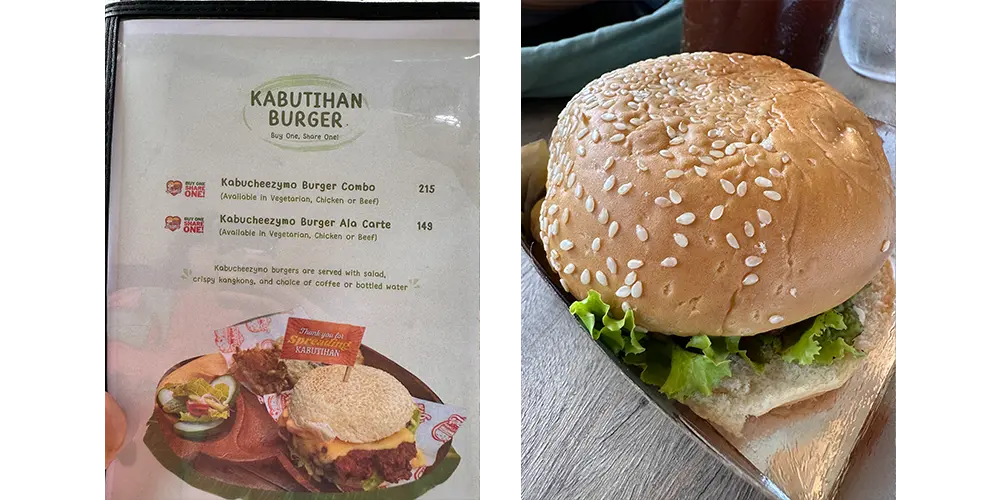 カブティンバーガーは単品だと149ペソ。セットだと215ペソ。