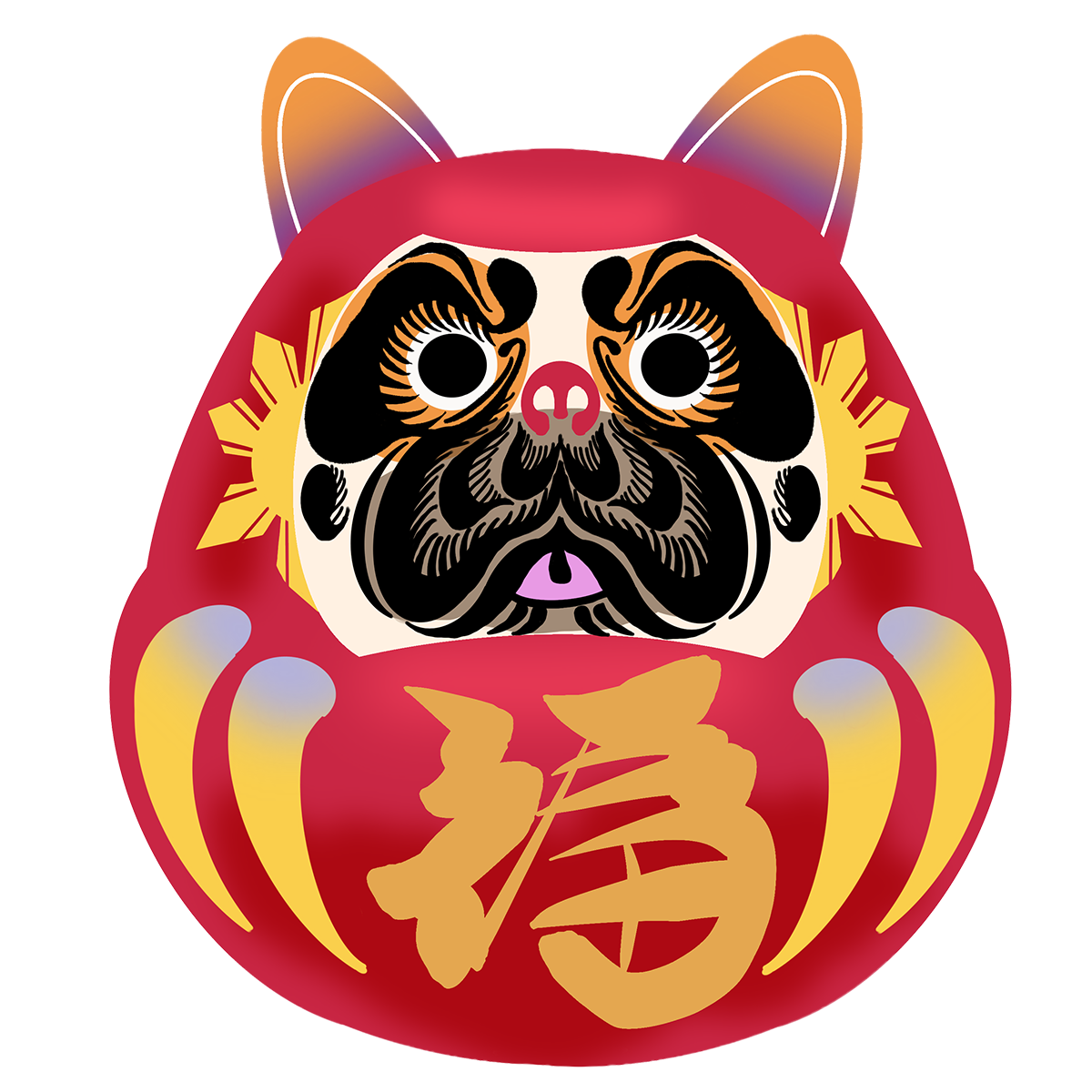 フレンチブルドックxだるまの無料イラスト素材です。