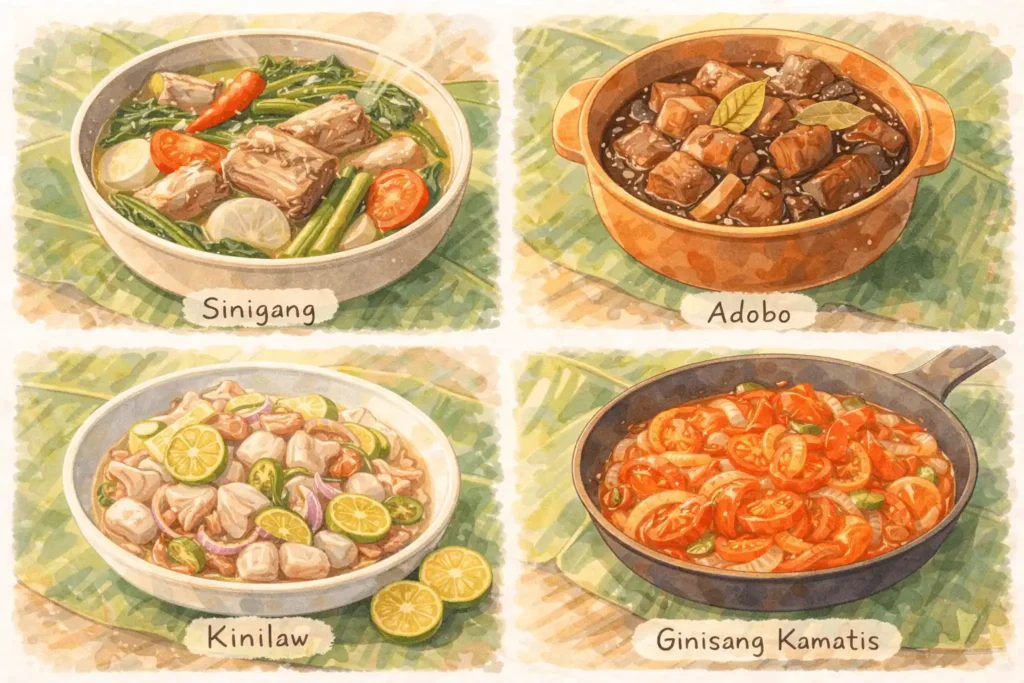 フィリピン料理で酸味のある料理４選。シニガン、アドボ、キニラウ、ギニサン・カマティス。