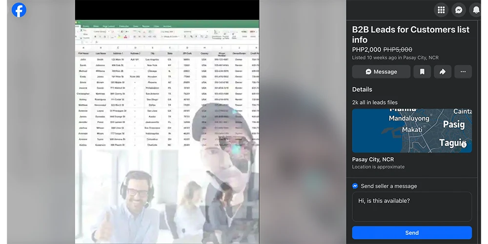 Facebook MarketplaceのB2B Leadsスクリーンショット
