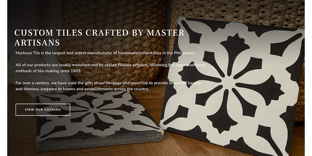 マチュカタイルのホームページの様子。1903年から変わらない手法でつくられている、とかかれています。