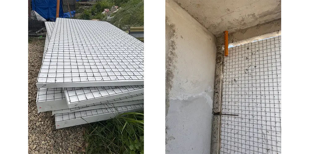 SRCパネルの断面・施工中の様子